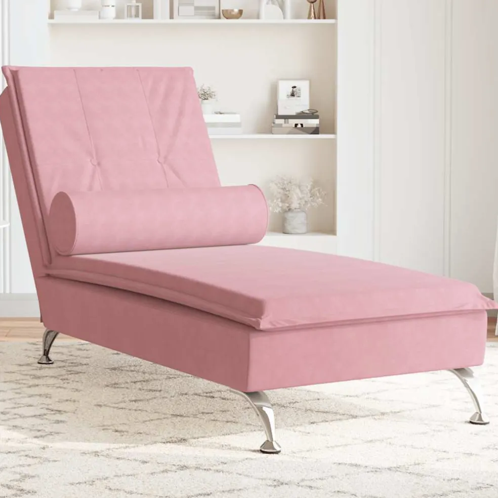 vidaXL Massage chaise longue met bolster fluweel roze