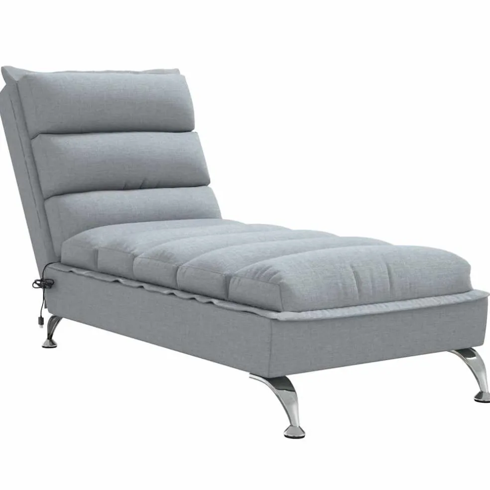 vidaXL Massage chaise longue met kussens stof lichtgrijs