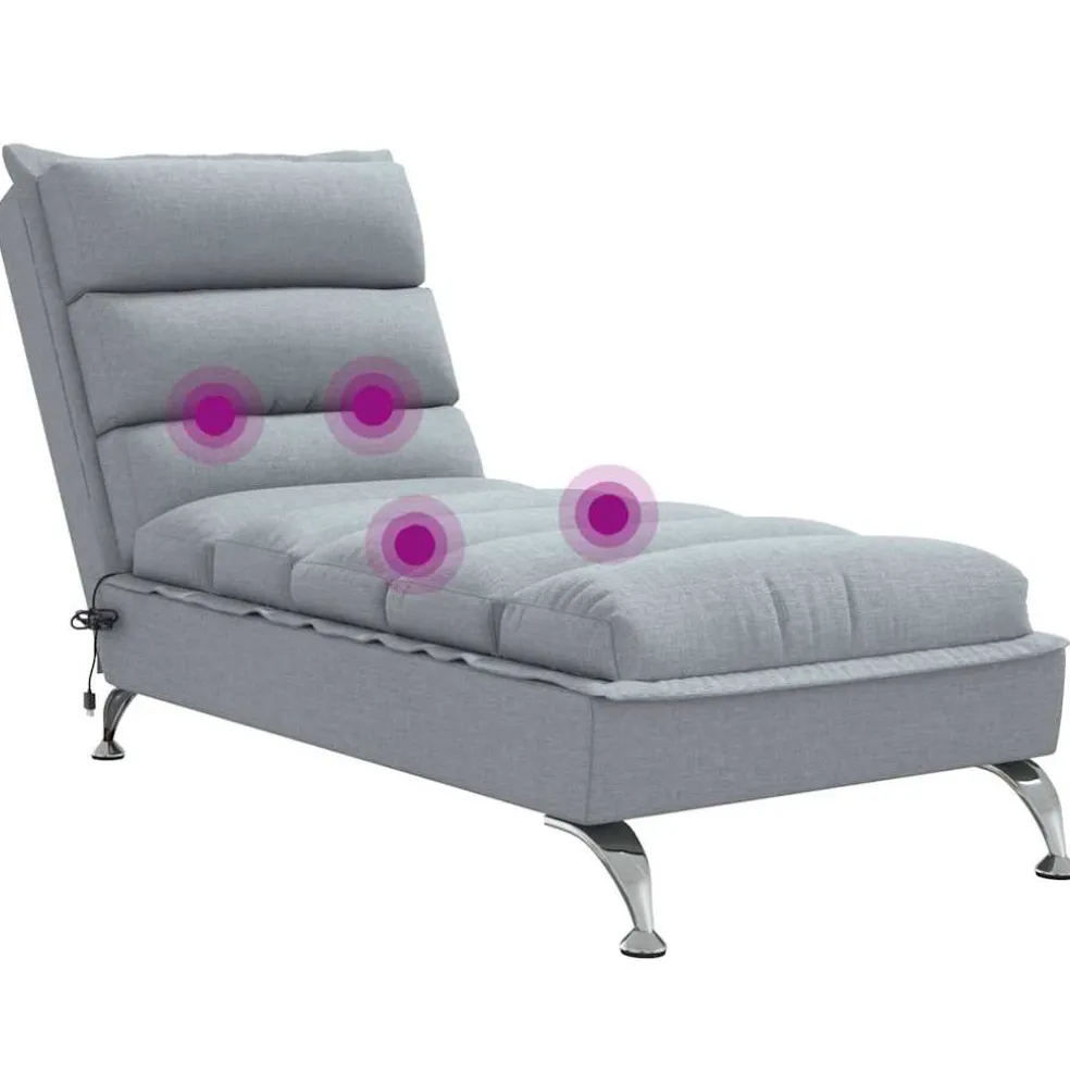 vidaXL Massage chaise longue met kussens stof lichtgrijs