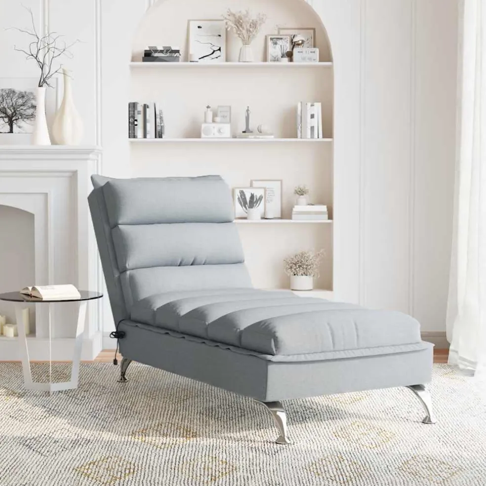 vidaXL Massage chaise longue met kussens stof lichtgrijs