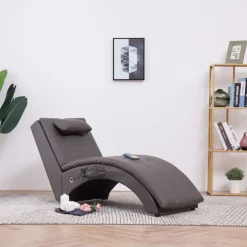 vidaXL Massage chaise longue met kussen kunstleer grijs