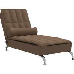 vidaXL Massage chaise longue met bolster stof bruin