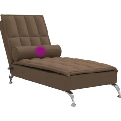 vidaXL Massage chaise longue met bolster stof bruin