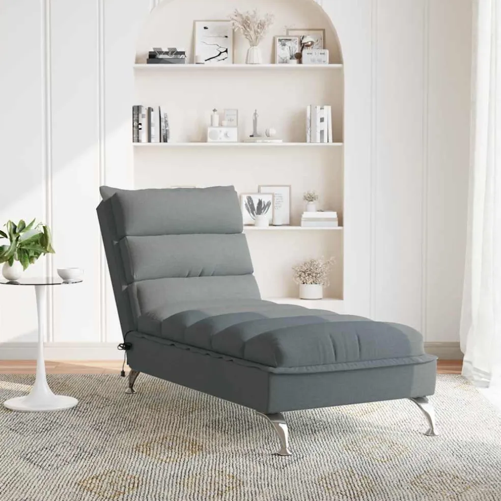 vidaXL Massage chaise longue met kussens stof donkergrijs