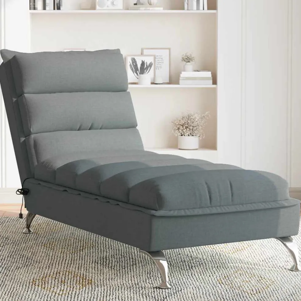 vidaXL Massage chaise longue met kussens stof donkergrijs