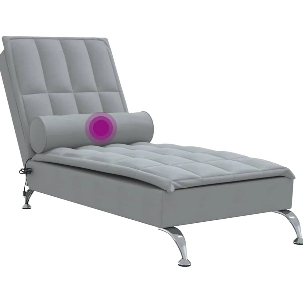 vidaXL Massage chaise longue met bolster stof lichtgrijs