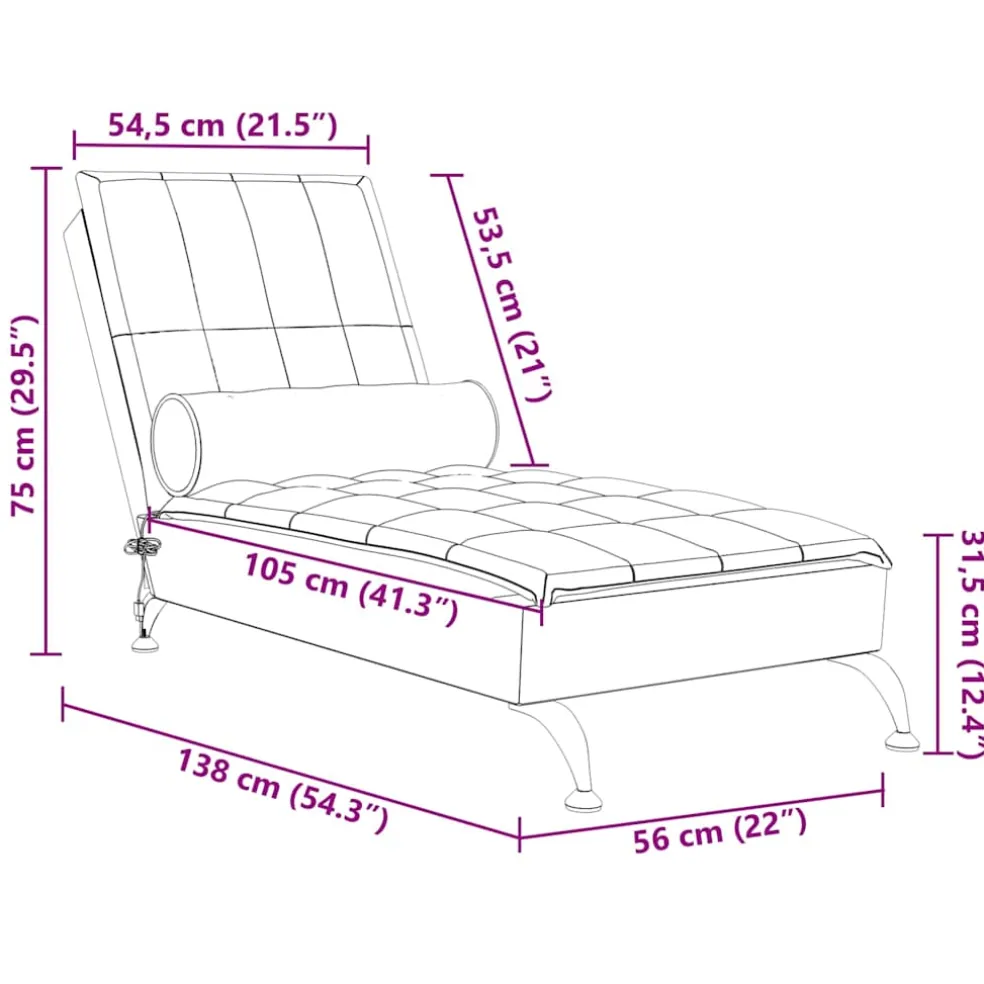 vidaXL Massage chaise longue met bolster stof lichtgrijs