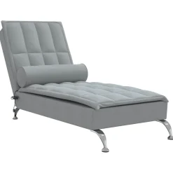 vidaXL Massage chaise longue met bolster stof lichtgrijs