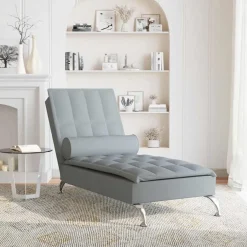 vidaXL Massage chaise longue met bolster stof lichtgrijs