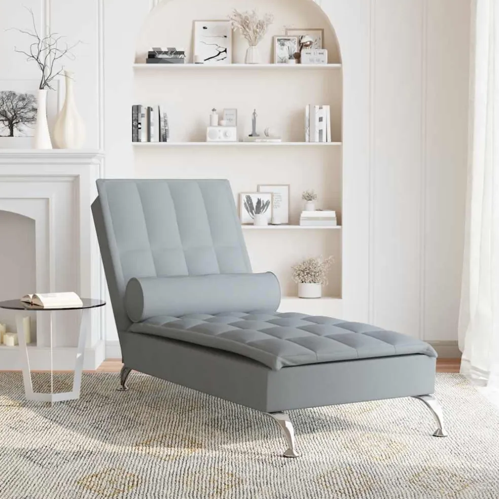 vidaXL Massage chaise longue met bolster stof lichtgrijs