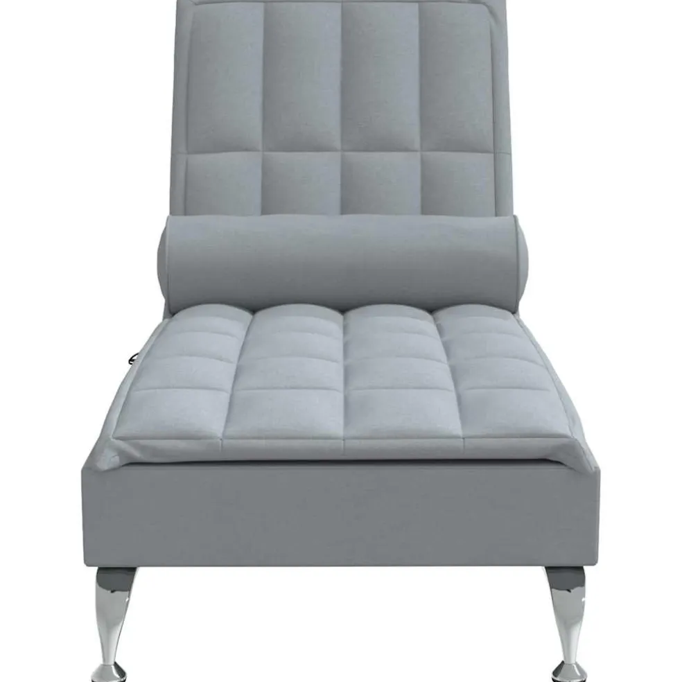 vidaXL Massage chaise longue met bolster stof lichtgrijs