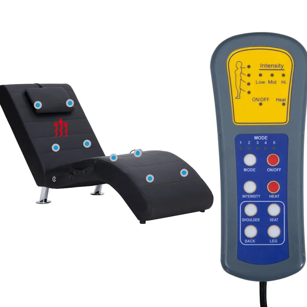 vidaXL Massage chaise longue met kussen kunstleer zwart