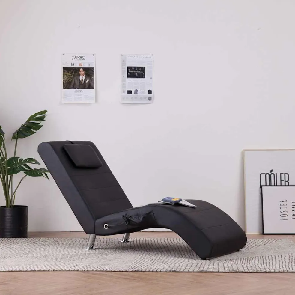 vidaXL Massage chaise longue met kussen kunstleer zwart