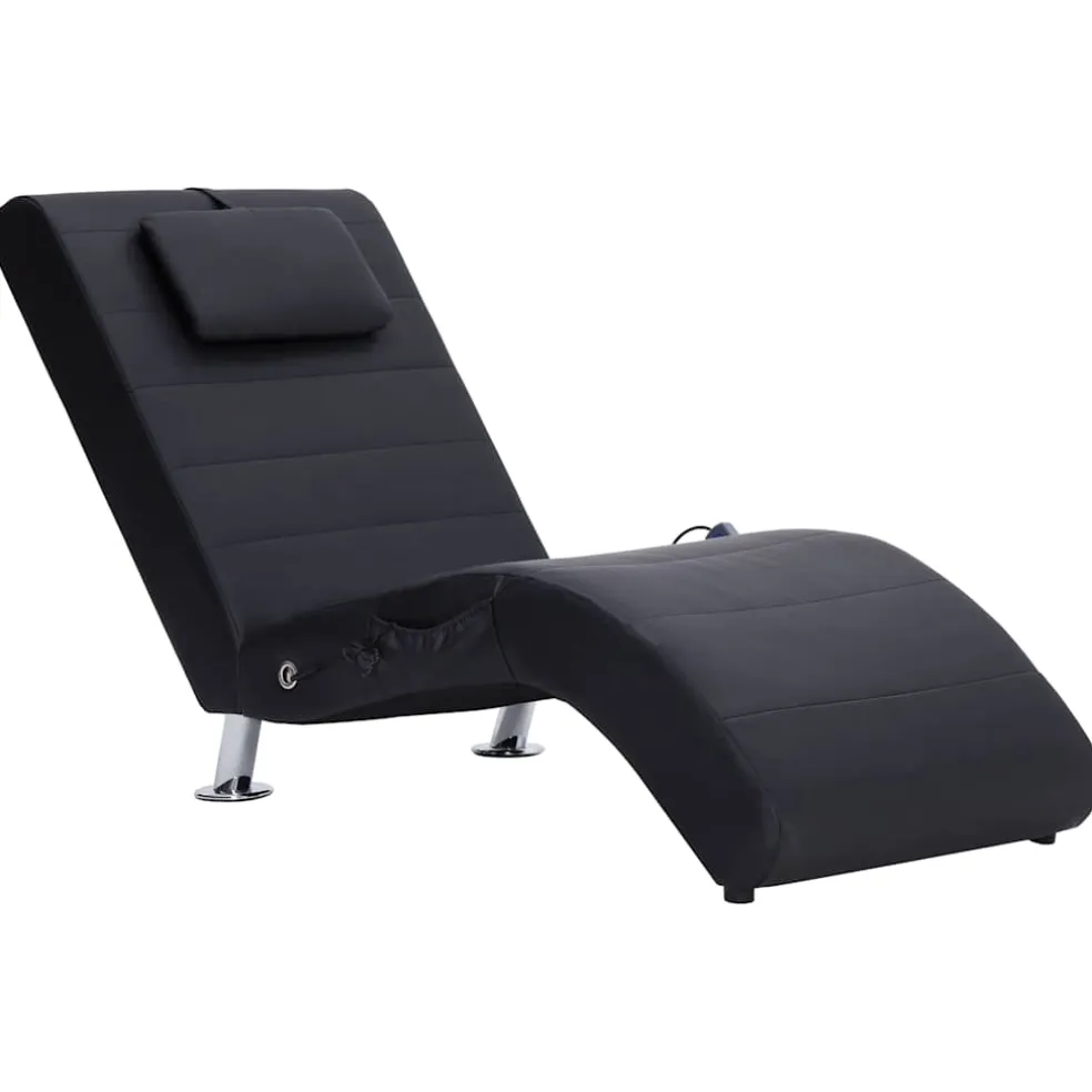 vidaXL Massage chaise longue met kussen kunstleer zwart
