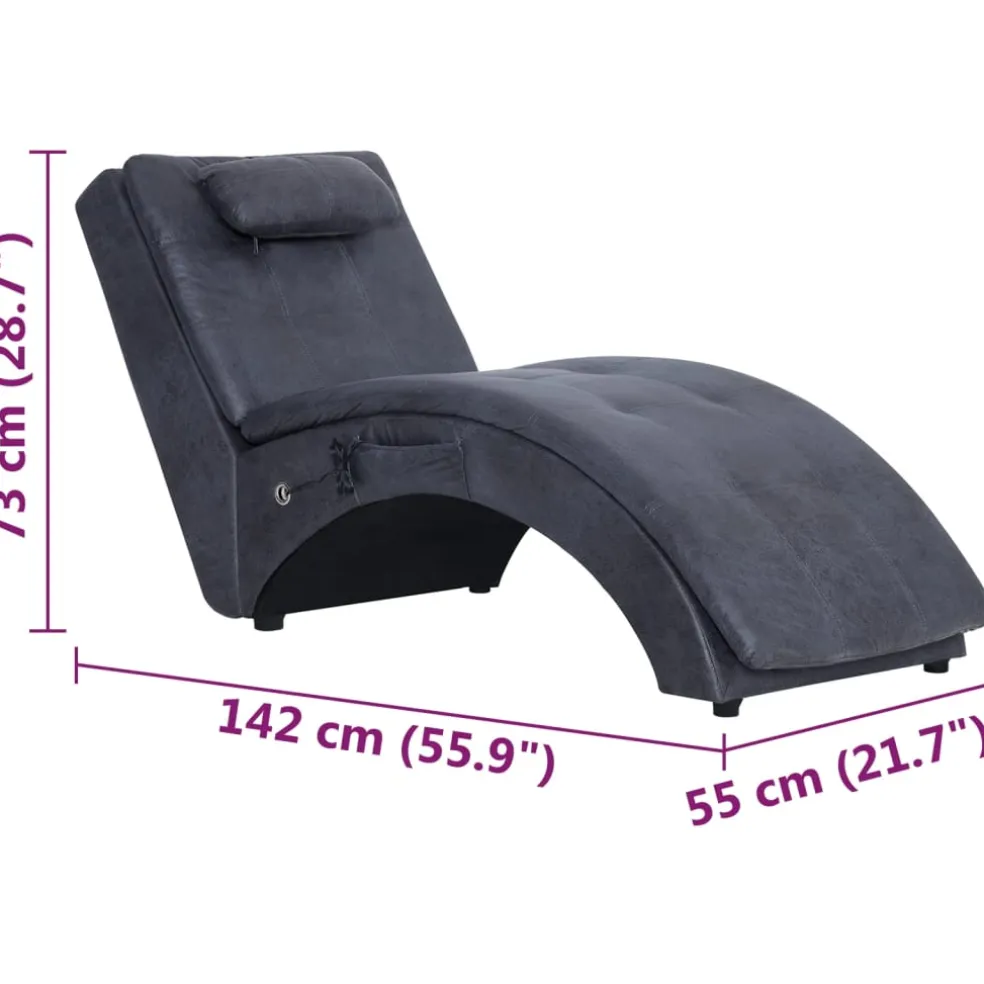 vidaXL Massage chaise longue met kussen kunstsuède grijs