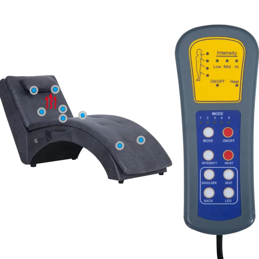 vidaXL Massage chaise longue met kussen kunstsuède grijs