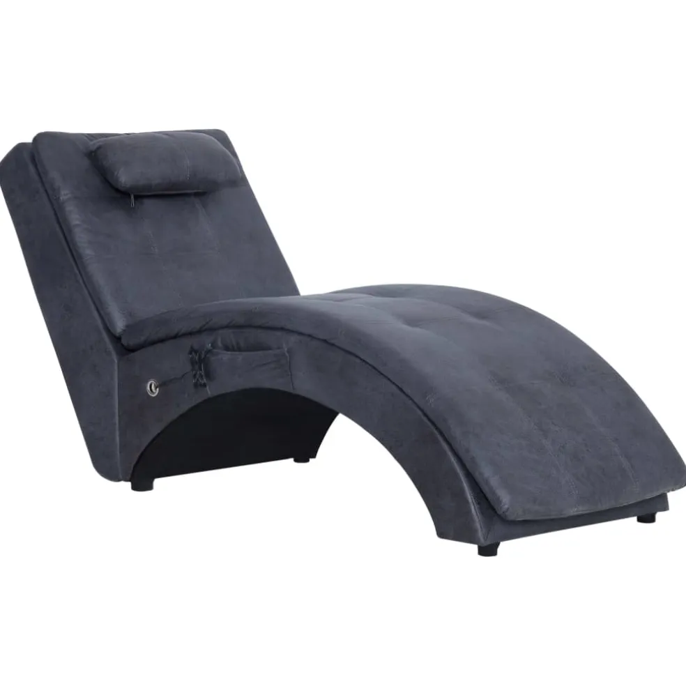 vidaXL Massage chaise longue met kussen kunstsuède grijs