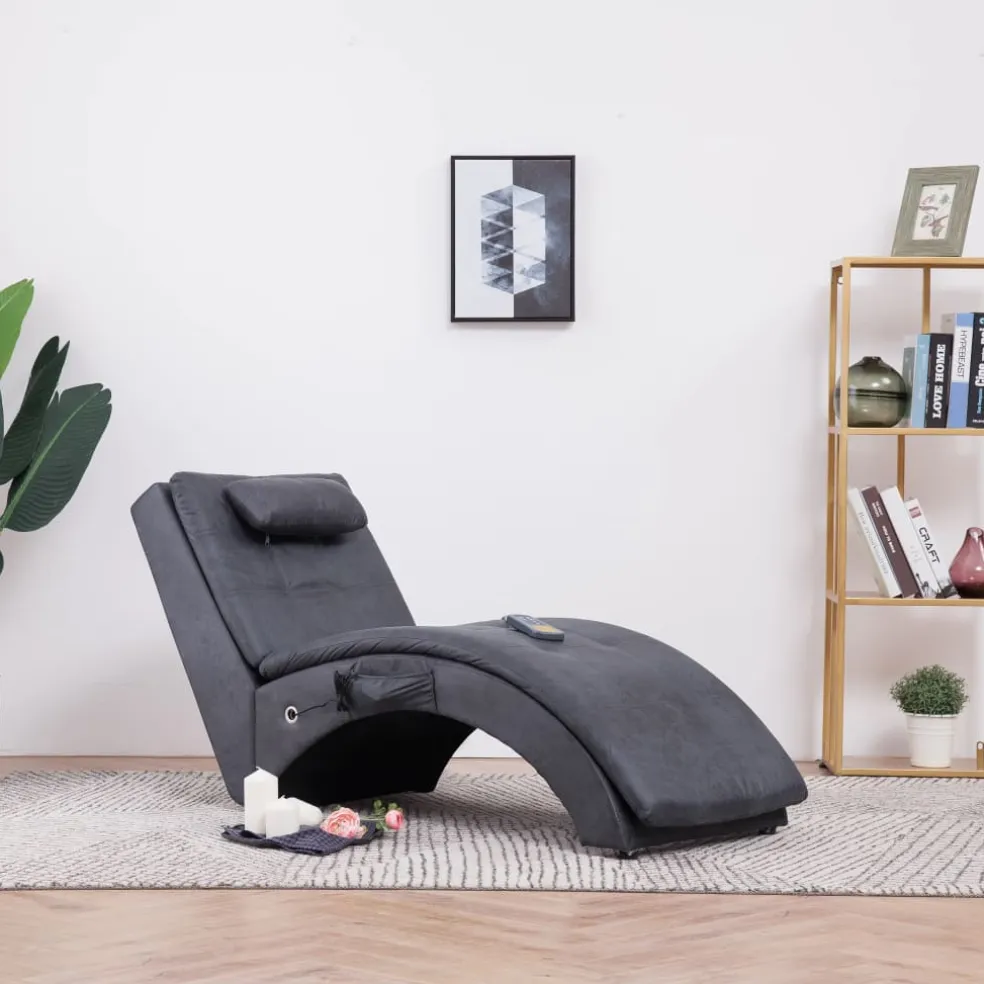 vidaXL Massage chaise longue met kussen kunstsuède grijs