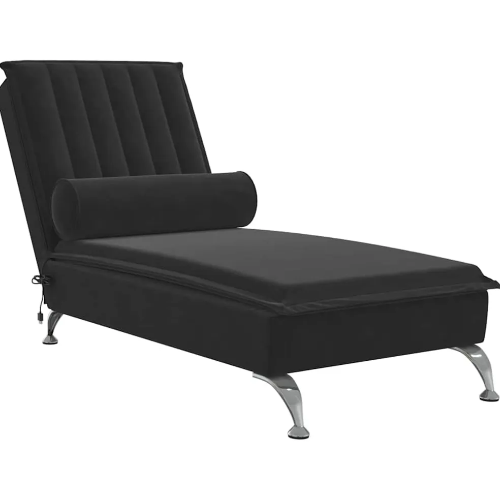 vidaXL Massage chaise longue met bolster fluweel zwart
