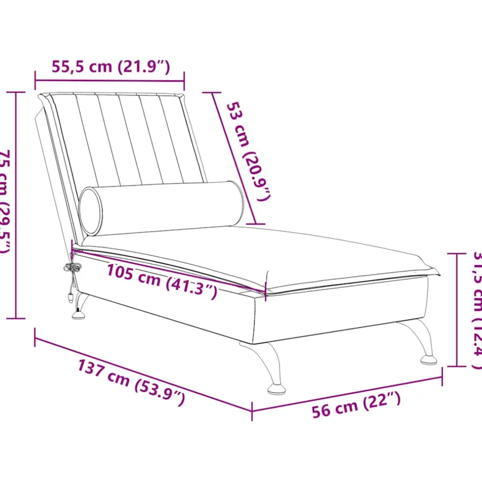 vidaXL Massage chaise longue met bolster fluweel zwart