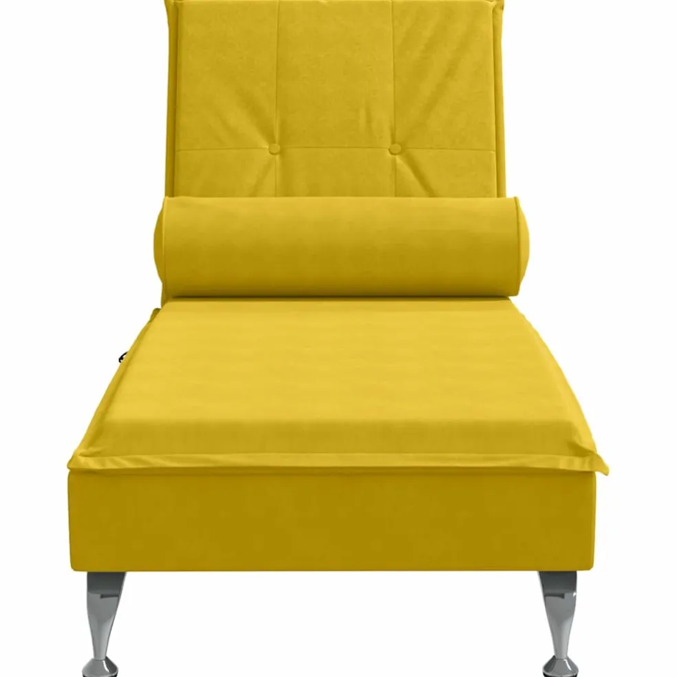 vidaXL Massage chaise longue met bolster fluweel geel