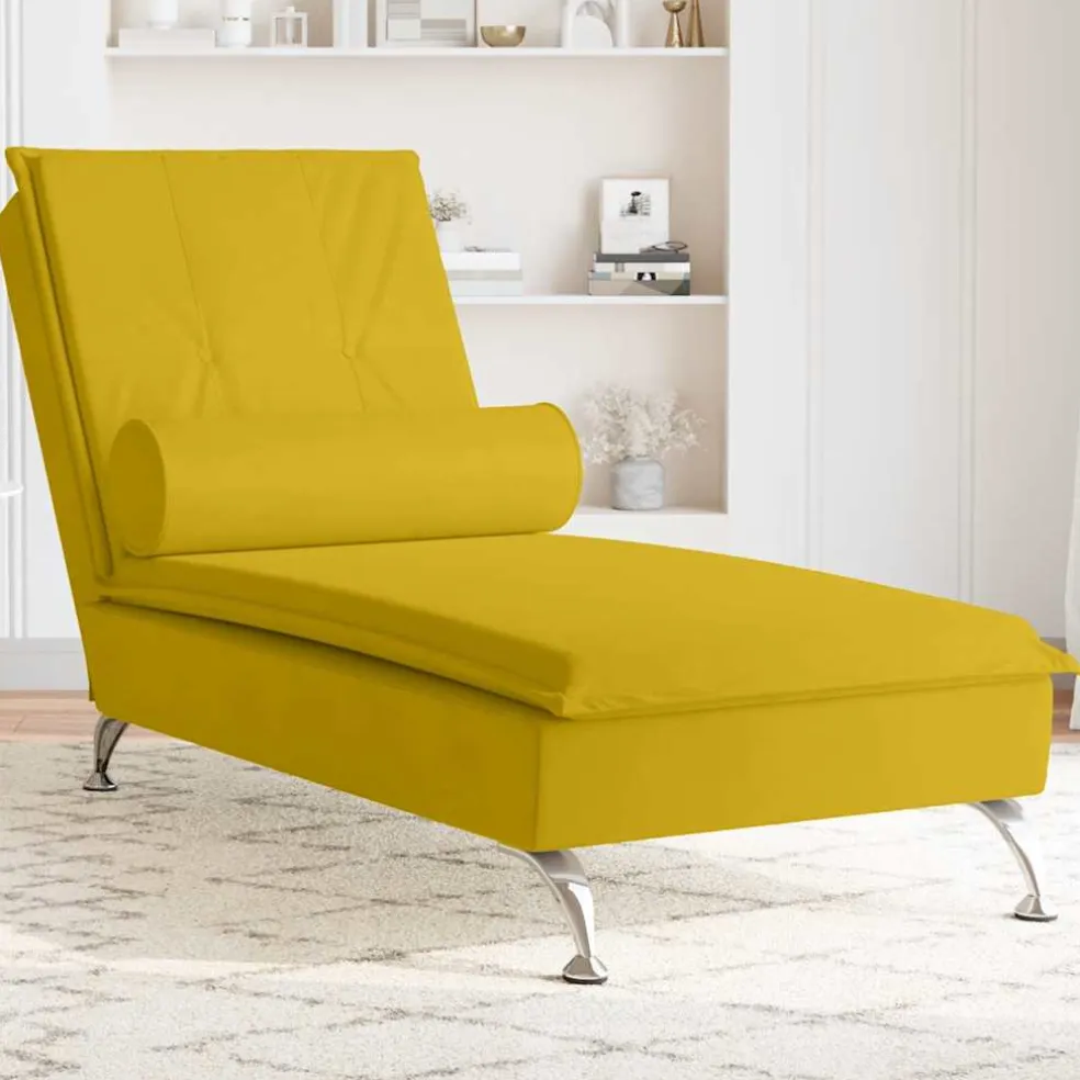 vidaXL Massage chaise longue met bolster fluweel geel