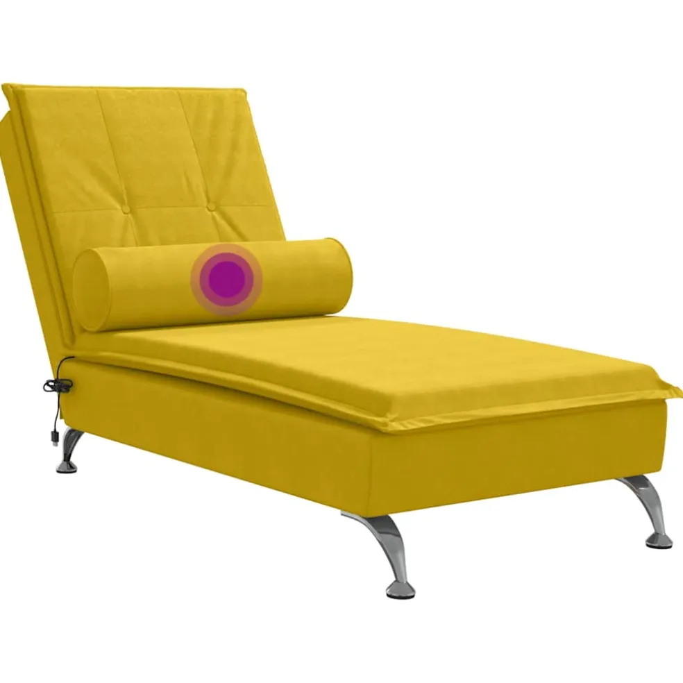 vidaXL Massage chaise longue met bolster fluweel geel