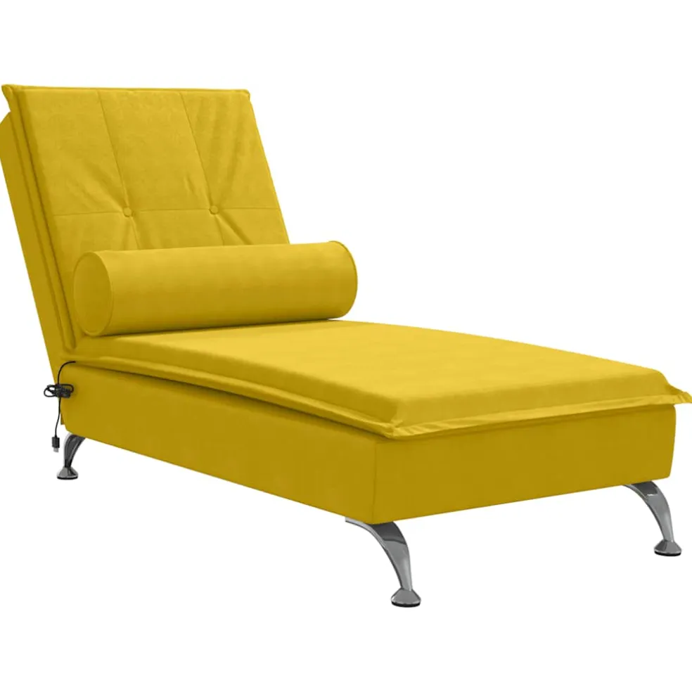 vidaXL Massage chaise longue met bolster fluweel geel