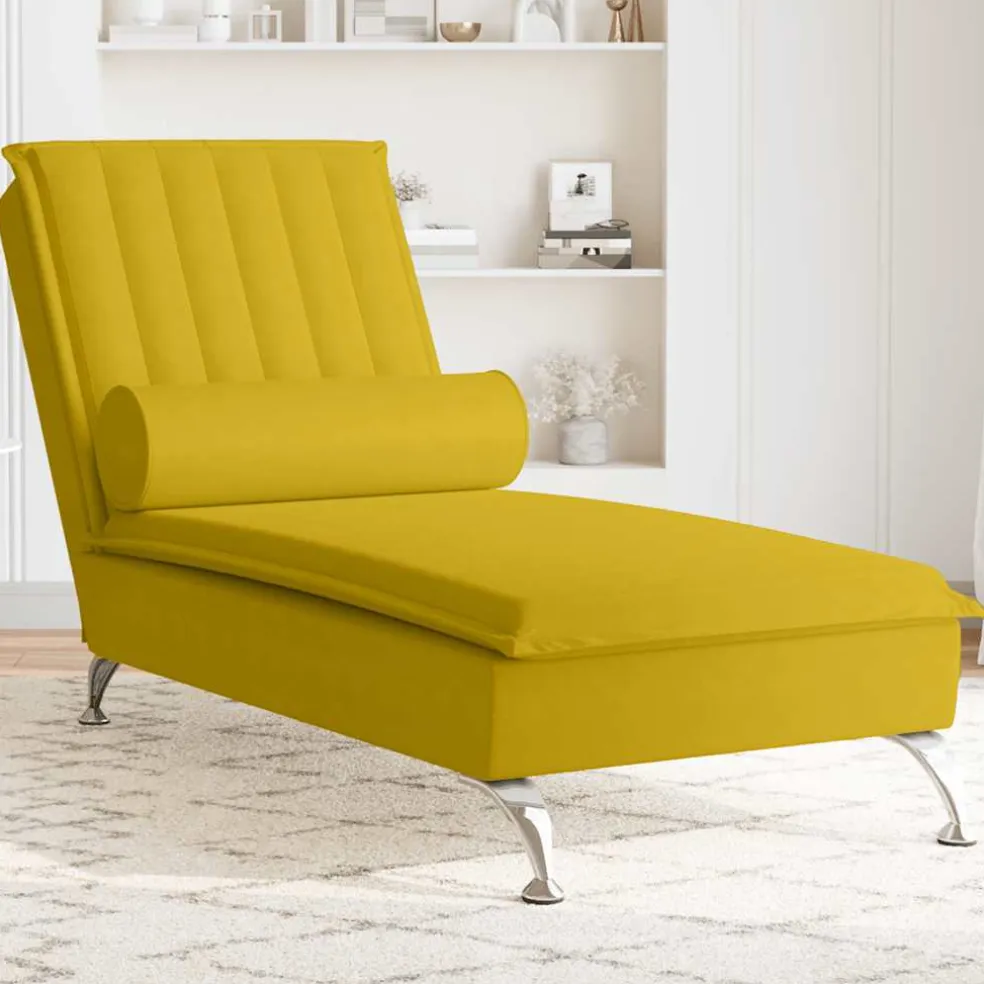 vidaXL Massage chaise longue met bolster fluweel geel