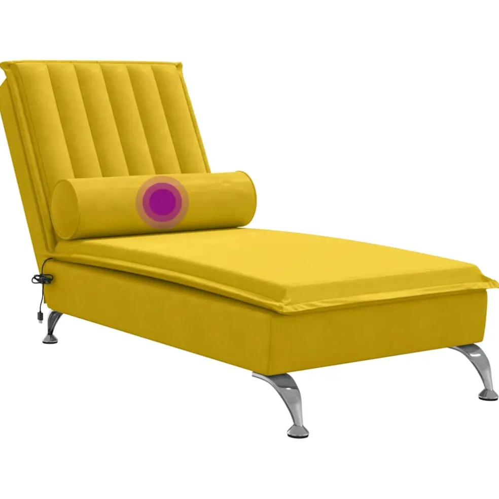 vidaXL Massage chaise longue met bolster fluweel geel