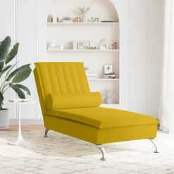 vidaXL Massage chaise longue met bolster fluweel geel