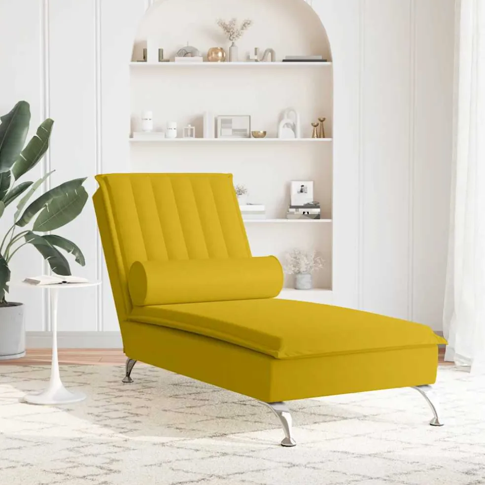 vidaXL Massage chaise longue met bolster fluweel geel