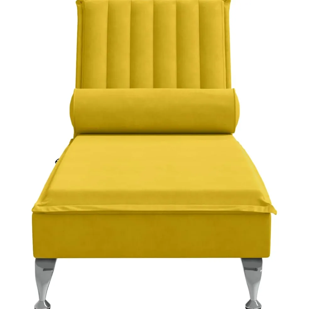 vidaXL Massage chaise longue met bolster fluweel geel
