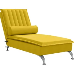 vidaXL Massage chaise longue met bolster fluweel geel