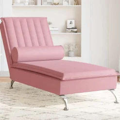 vidaXL Massage chaise longue met bolster fluweel roze