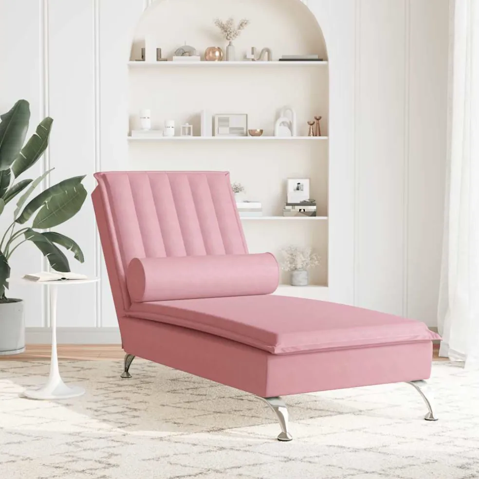 vidaXL Massage chaise longue met bolster fluweel roze
