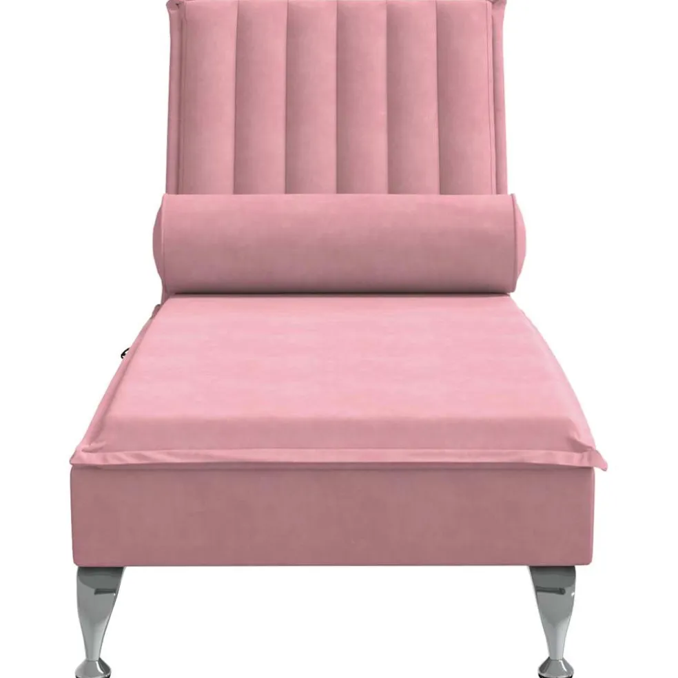 vidaXL Massage chaise longue met bolster fluweel roze