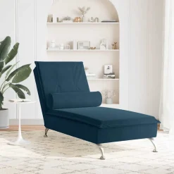 vidaXL Massage chaise longue met bolster fluweel blauw