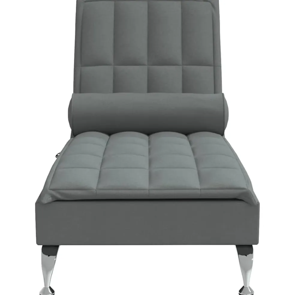vidaXL Massage chaise longue met bolster stof donkergrijs