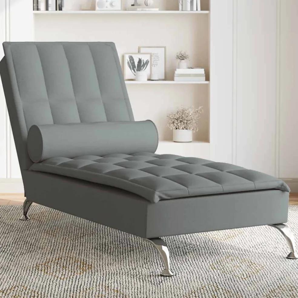 vidaXL Massage chaise longue met bolster stof donkergrijs