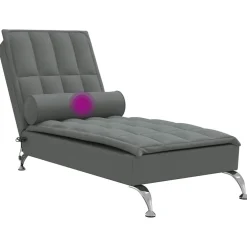 vidaXL Massage chaise longue met bolster stof donkergrijs