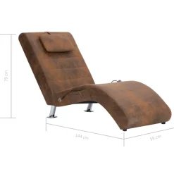 vidaXL Massage chaise longue met kussen kunstsuède bruin