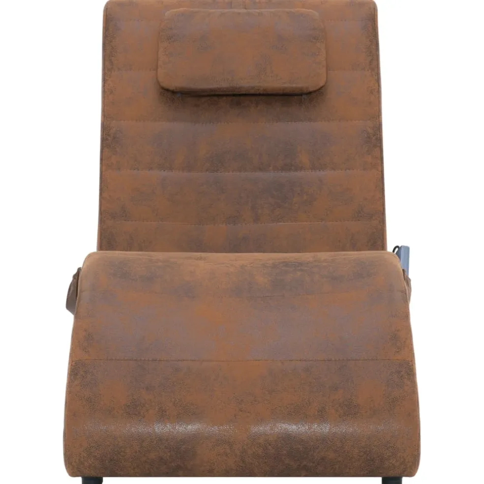 vidaXL Massage chaise longue met kussen kunstsuède bruin