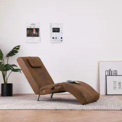 vidaXL Massage chaise longue met kussen kunstsuède bruin