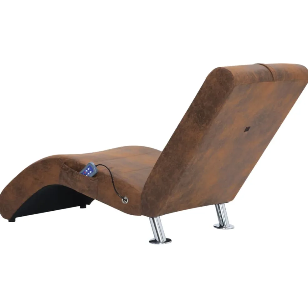 vidaXL Massage chaise longue met kussen kunstsuède bruin
