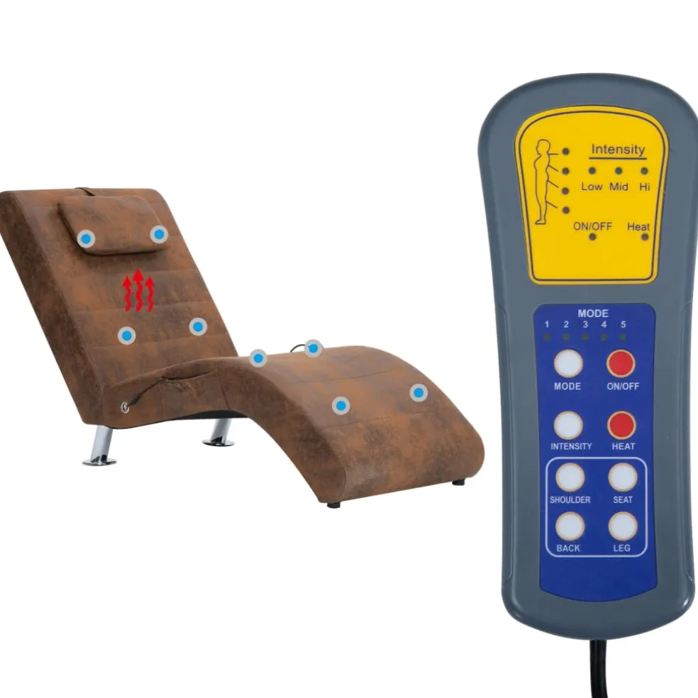 vidaXL Massage chaise longue met kussen kunstsuède bruin