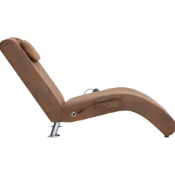 vidaXL Massage chaise longue met kussen kunstsuède bruin