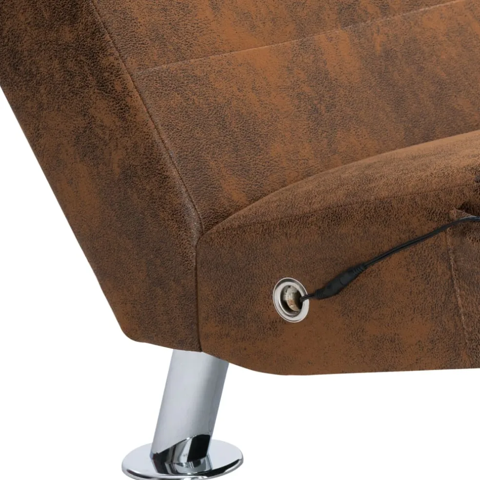 vidaXL Massage chaise longue met kussen kunstsuède bruin