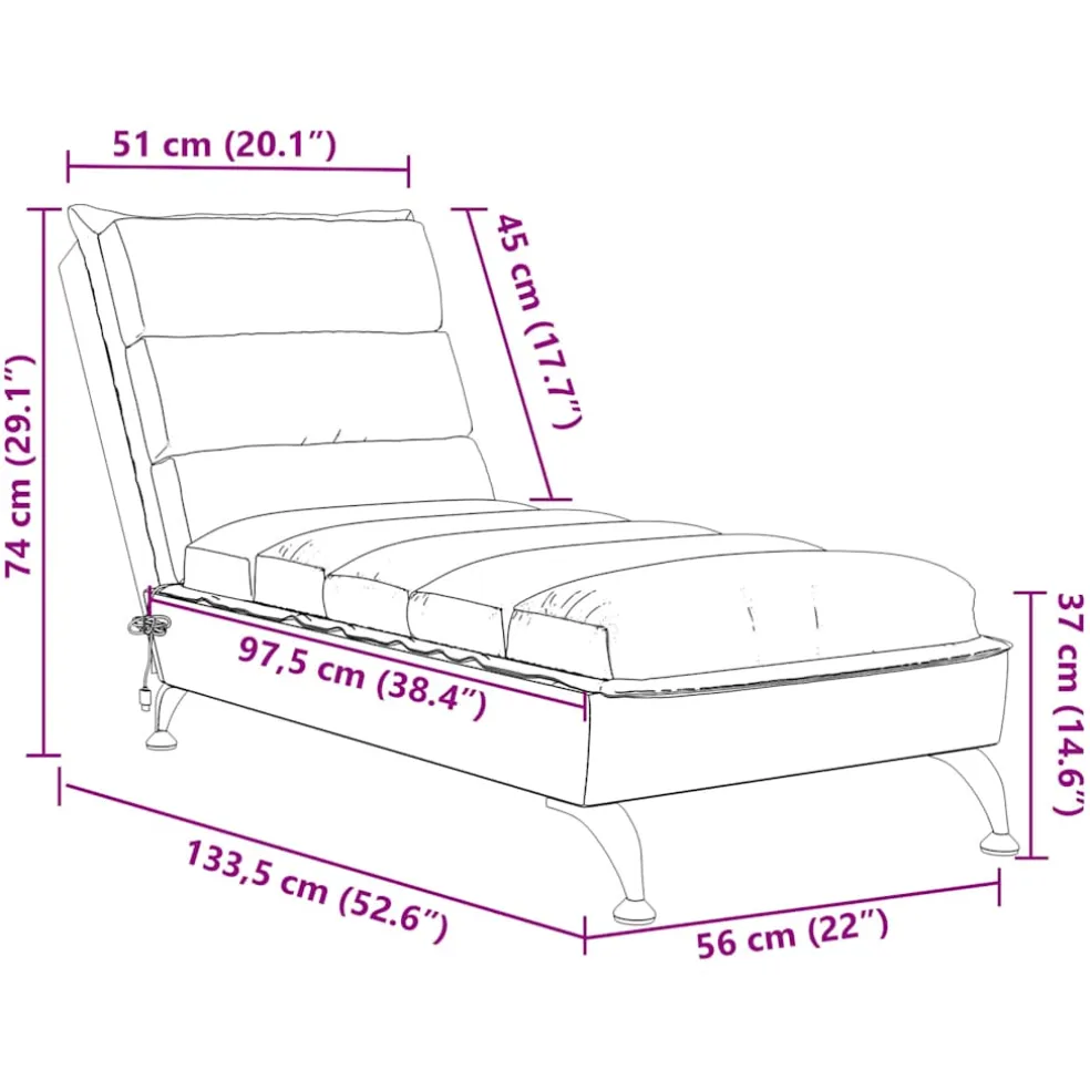 vidaXL Massage chaise longue met kussens stof zwart