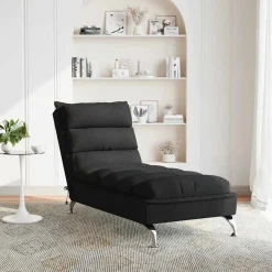 vidaXL Massage chaise longue met kussens stof zwart